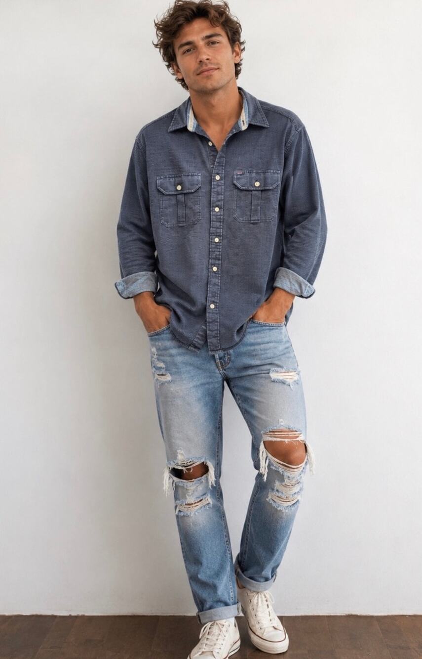 Vintage Tommy Jeans Waffle Knit Button Down Shirt Men’s M RN# 66476